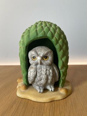 Vintage Franklin Mint Woodland Surprises Owl and Cactus Figurine